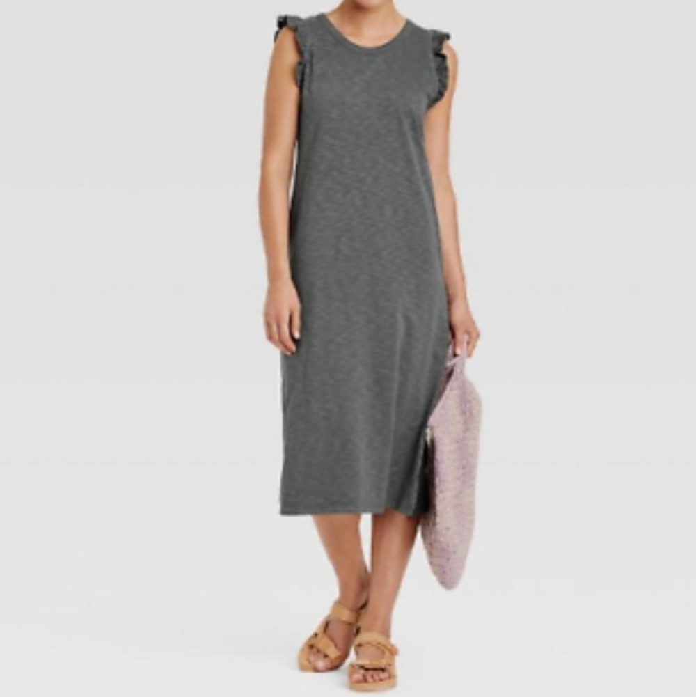 Universal Thread Ruffle Tank Dress in Gray Size XS